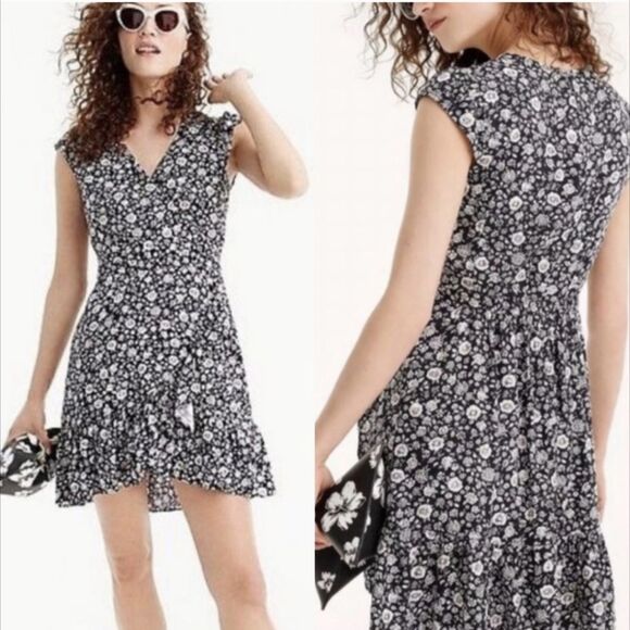 J.Crew Mercantile Floral Faux Wrap Mini Dress Size 0 - Picture 3 of 8